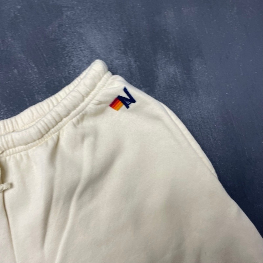 Aviator Nation Sweat Shorts XL Cream Off White Excellent Venice Rainbow Logo - Picture 3 of 11